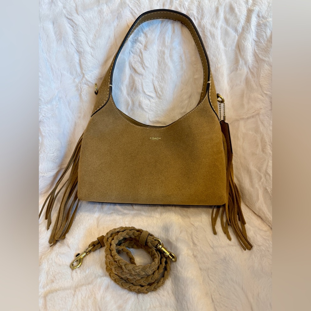 EUC Coach Brooklyn 23 crossbody bag with fringe in beige suede
